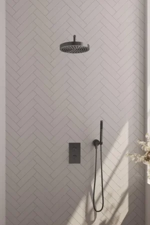 Bon Plan BRAUER Stripe Thermostatische Inbouw Regendouche - 3-weg - rechthoekig - 25cm douchekop - gebogen muurarm - staaf handdouche - doucheslang - wandaansluitbocht - gunmetal geborsteld PVD