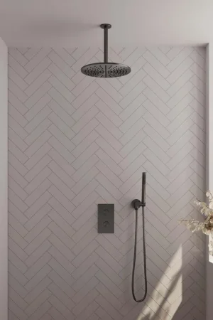 Achat Immédiat Brauer Gunmetal Edition Ensemble de douche pluie encastré - douche principale 30 cm - 2 fonctions - incluant partie encastrable - douchette à main Barre 1 fonction - PVD - gunmetal brossé