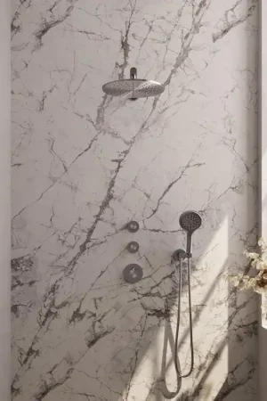 Acheter En Ligne Brauer Brushed Edition Ensemble de douche encastrable - pomme de douche 30cm - 3 boutons - bras mural droit - partie encastrable - douchette ronde 3 jets - PVD - inox brossé