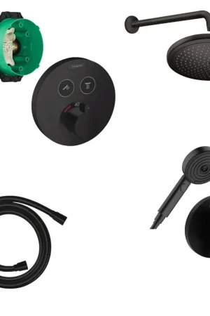 Acheter En Ligne Hansgrohe Showerselect Ensemble de douche - élément encastré - flexible de douche - thermostat - pomme de douche - bras de douche - douchette - support de douchette - noir mat