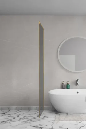 Aqua Vista Oria Cuadra Paroi latérale - 80x200cm - avec kit de montage - pour cabine de douche - verre fumé - or brossé Dernier Modèle