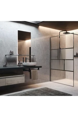 Achat Immédiat Novellini H art Douche à l‘italienne - 100x200cm - Verre strié flute - noir mat