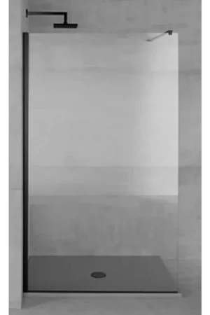 Affaire À Saisir Plieger Panorama Paroi de douche 6mm 88/90x200cm sans barre avec fixation Noir/verre clair