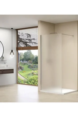 Acheter En Ligne Van Rijn Products ST01 Paroi fixe - 88x200cm - verre satiné - épaisseur 8mm - profil mural - barre de stabilisation - chrome