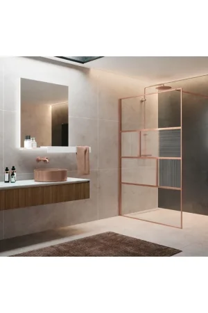 Vente Directe Novellini H art Douche à l‘italienne - 100x200cm - Verre strié linea 2 - Rouge doré brillant (cuivre)