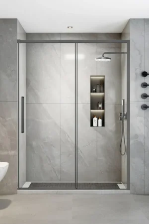 Aqua Vista Lokla Porte de niche - 120x200cm - incl. kit de montage - gunmetal Certifié
