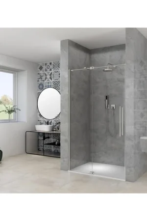 Achetez Aujourd'hui Van Rijn Products ST08 Porte battante pour niche - 110x200cm - verre clair - épaisseur 8mm - 2 parties - profil mural - barre de stabilisation - inox
