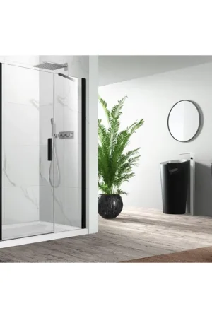 Achetez Aujourd'hui Nemo Pina Xl porte pivotante 110x200cm avec paroi fixe 6mm Verre de sécurité transparent avec anticalcaire gauche et droite Noir