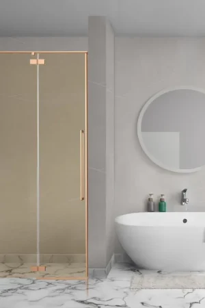 Aqua Vista Oria Linea porte de niche - 90x200cm - incl. kit de montage - verre champagne - cuivre brossé Paiement Sécurisé