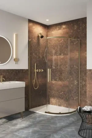 Acheter En Ligne Crosswater Asura Porte de douche quart de cercle - 8mm - 100x80cm - avec paroi latérale - poignée martelée - laiton brossé