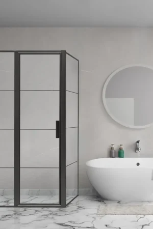 Aqua Vista Triple Porte pivotante avec partie fixe - 110x200 cm - 8mm - verre clair - élément cabine d‘angle - noir mat Acheter En Ligne