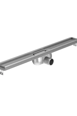 Aco ShowerDrain C caniveau de douche inox avec bride de sol sans grille 70mm de large, siphon 50mm 885mm profondeur d"encastrement 92mm avec sortie latérale Petit Prix