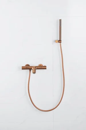 Acheter En Ligne Fortifura Calvi Mitigeur baignoire thermostatique - douchette stick - support douchette - flexible lisse - - Cuivre brossé PVD (cuivre)