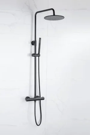 Acheter En Ligne Fortifura Calvi Colonne de douche pluie thermostatique avec douche de tête 21.8 avec douchette stick Noir mat