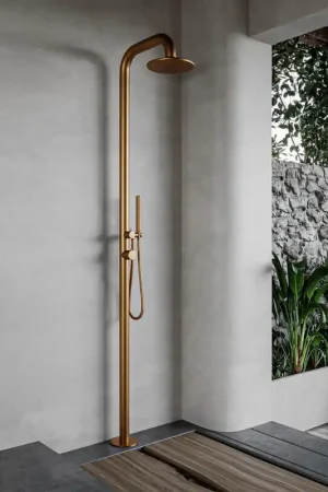 Fortifura Outdoor Deluxe Douche extérieur sur pied - Inox 316 - douchette - douche pluie - Cuivre brossé Nouvel Arrivage