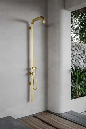 Fortifura Outdoor Original Douche extérieur - Inox 316 - douchette - modèle mural - Laiton brossé Quantité Limitée