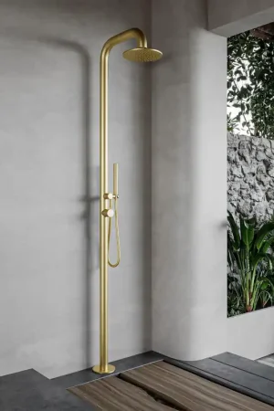 Fortifura Outdoor Deluxe Douche extérieur sur pied - Inox 316 - douchette - douche pluie - Laiton brossé Usine Directe