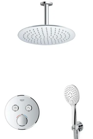 Achat Immédiat Grohe - Adema Rise Ensemble de douche de tête - Encastré - 2 fonctions - avec douche de tête Adema Rise 30 cm - douchette ronde - bras de plafond - Grohe Grohtherm mitigeur thermostatique encastré - chrome