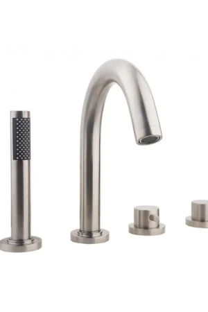 Wiesbaden Caral Mitigeur de bord de baignoire thermostatique 4 trous ensemble de finition avec corps encastré acier brossé Nouvel Arrivage