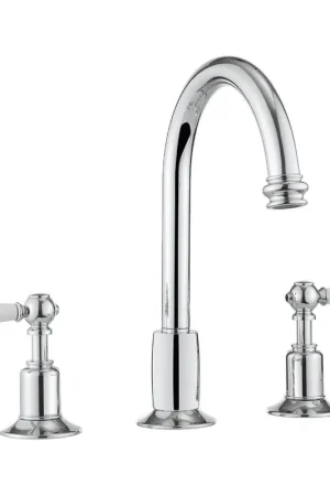 Acheter En Ligne Crosswater Belgravia Robinet de lavabo - haut - 3 trous - poignées blanches - vidage - chrome