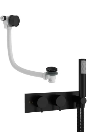 Acheter Direct Robinet de baignoire thermostatique encastré Crosswater MPRO horizontal 2 fonctions avec ensemble douchette inclus système vidage remplissage en noir mat