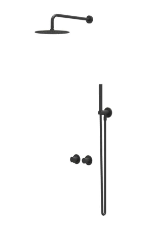 Affaire À Saisir IVY Bond Ensemble de douche à effet pluie - encastré - symmetry - inverseur d’arrêt 2 voies - bras mural 40 cm - douche de tête medium 25 cm - support avec sortie - flexible de douche 150 cm - douchette 3 jets - Noir mat PED