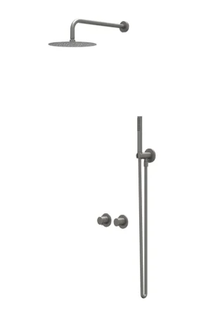 Affaire À Saisir IVY Bond Ensemble de douche de tête - encastré - symmetry - inverseur-arrêt 2 voies - bras de plafond 15cm - douche de tête slim 25cm - support avec sortie - flexible de douche 150cm - douchette 3 jets - Metal black PVD brossé