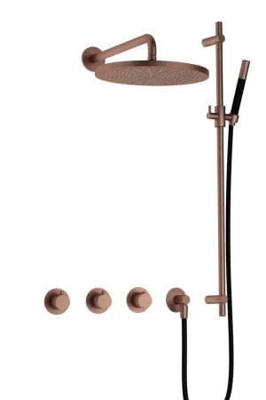 Achetez Aujourd'hui Hotbath Cobber IBS70 Ensemble de douche de tête encastré - bras de douche mural 38,5 cm - douche de tête ronde 30 cm - douchette à main stick - barre de douche - cuivre brossé PVD