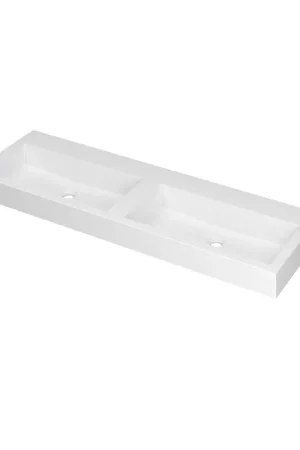 Achetez Aujourd'hui Ink momento lavabo 140x9x45cm 0 trous pour robinet 2 éviers polystone blanc mat