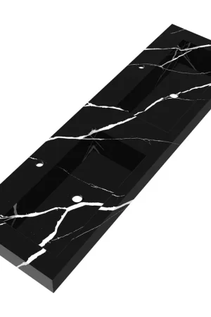 Affaire À Saisir BRAUER Coral lavabo - 160x46x10cm - 2 bassins - 2 trous de robinet - composite - effet marbre - Nero Marquina