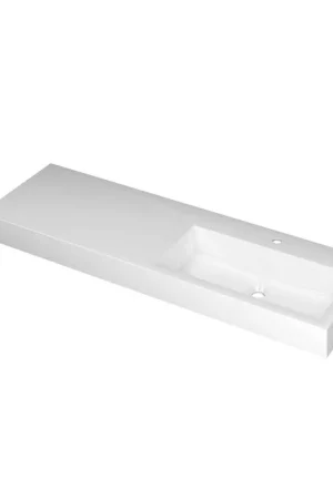 Acheter Direct INK Momento lavabo - 140x45x9cm - 1 cuve à droite - 1 trou de robinet - polystone blanc brillant