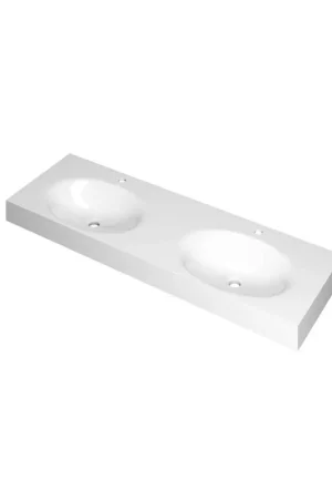 Acheter En Ligne INK Smooth lavabo - 140x45x9cm - 2 bacs de lavabo - 2 trous de robinet - polystone blanc brillant