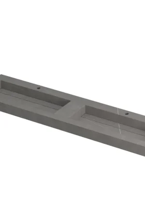 Achetez Aujourd'hui Ink pitch lavabo en céramique cuvette double avec vidange et jupes frontale et latérale 2 trous pour robinet 180x45x9cm gris armani matt