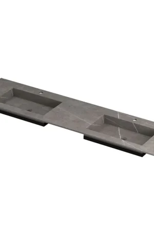Acheter Direct INK Post lavabo - 180x45x1cm - 2 bassins - 2 trous de robinet - céramique Armani gris mat