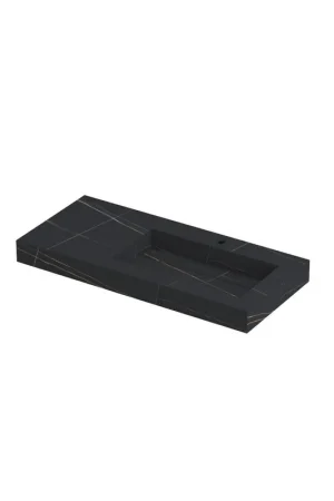 Achat Immédiat INK Pitch lavabo - 100x45x9cm - 1 cuve à droite - 1 trou de robinet - bonde céramique Lauren noir mat