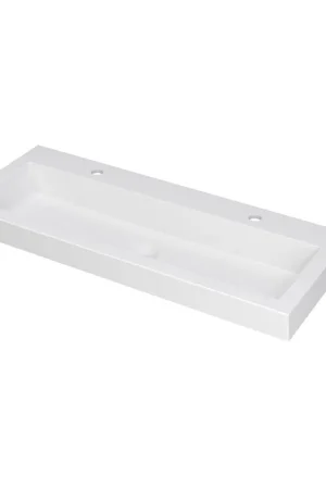 Acheter Direct INK Dock Lavabo pour meuble 100x6x40cm 2 trous de robinet 1 vasque polystone Blanc mat