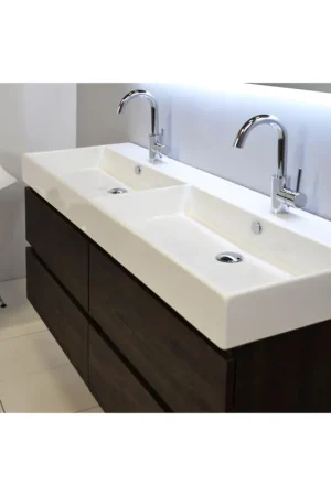 Acheter Direct INK Unlimited lavabo - 140x45x11cm - 2 lavabos - 2 trous de robinet - porcelaine blanche brillante