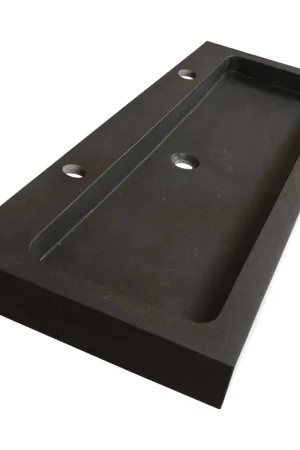 Acheter Direct BRAUER Lava Lavabo - 120x46x10cm - 1 bassin - 2 trous de robinet - pierre naturelle - basalte anthracite