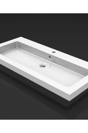 Wiesbaden Kera lavabo simple avec 1 trou de robinet 100x46x5 cm céramique brillant blanc Authentique
