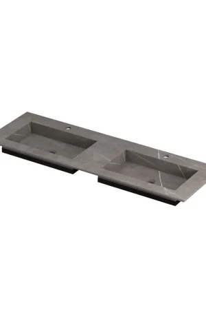 Achetez Aujourd'hui INK Post lavabo - 140x45x1cm - 2 vasques - 2 trous de robinet - céramique Armani gris mat