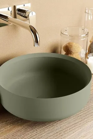 Acheter Direct Mondiaz Coss Vasque à poser - 36x36x13cm - rond - à poser - Solid Surface - Armée