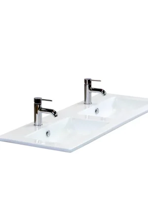 Achat Immédiat HR badmeubelen Gala Lavabo - 121x46x2cm - 2 bassins - 2 trous de robinet - céramique blanche