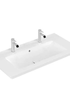 Achetez Aujourd'hui Villeroy & Boch Venticello Lavabo pour meuble avec lavabo au centre 100x50cm avec 2x1 trou pour robinetterie avec trop plein ceramic+ blanc