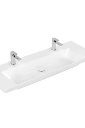 Villeroy & Boch Subway 3.0 lavabo pour meuble - 130x47x17cm - Rectangulaire 2 trous de robinet sans trop-plein Blanc Alpin brillant Céramique Prix Choc