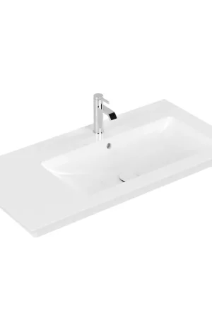Villeroy & Boch Venticello Lavabo pour meuble avec lavabo droite 100x50cm avec 1 trou pour robinetterie (et 2 trous perçables) avec trop plein ceramic+ blanc Promotion