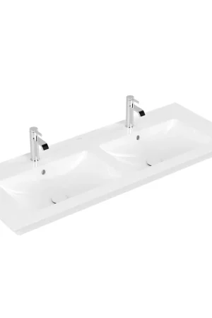 Villeroy & Boch venticello Lavabos pour meuble double 130x50cm avec 2x1 trou pour robinetterie (avec possibilité 2x3 trous pour robinetterie) et trop plein ceramic+ blanc Authentique