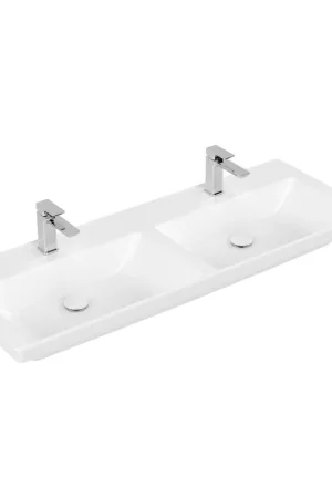Villeroy & Boch Subway 3.0 Double vasque à poser sur meuble - 1300 x 475 x 165 stone white mat (blanc) CeramicPlus - sans trop-plein Marque