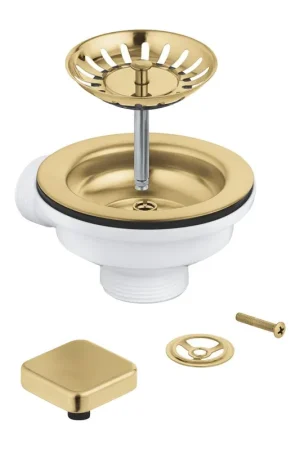 Acheter Direct Grohe mécanisme de vidage pop-up ensemble de bonde panier - pour 2 éviers - trop-plein - couvercle carré - cool sunrise brossé (or mat)