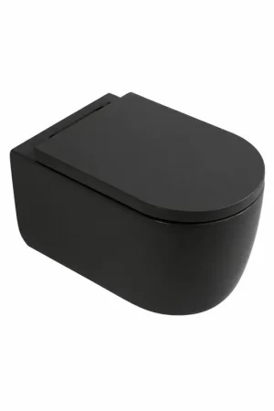 Acheter Direct QeramiQ Dely Swirl WC suspendu - 36.5x53cm - à fond creux - sans bride - abattant softclose - noir mat