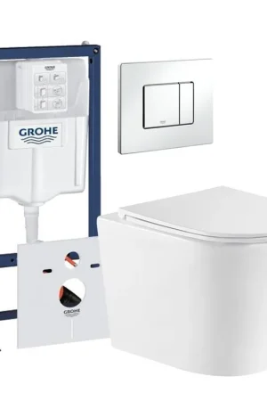 Achat Immédiat QeramiQ Dely Pack WC - réservoir encastré Grohe - plaque de déclenchement blanche - WC - abattant - blanc mat